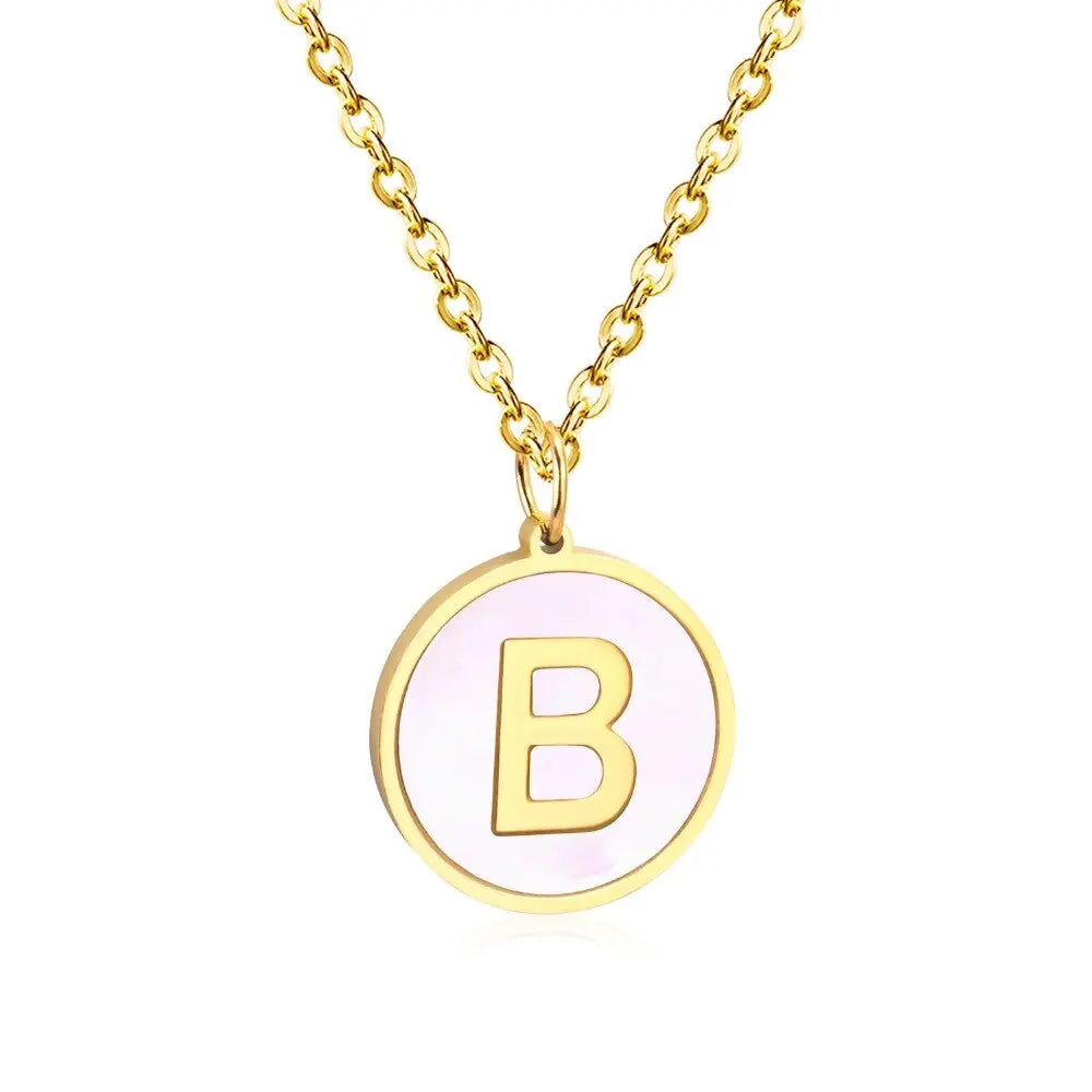 Stainless Steel Round Initial Pendant Necklace Gold Color 26 A-Z Letter Necklaces For Female Party Friend Wholesale asonjewelry